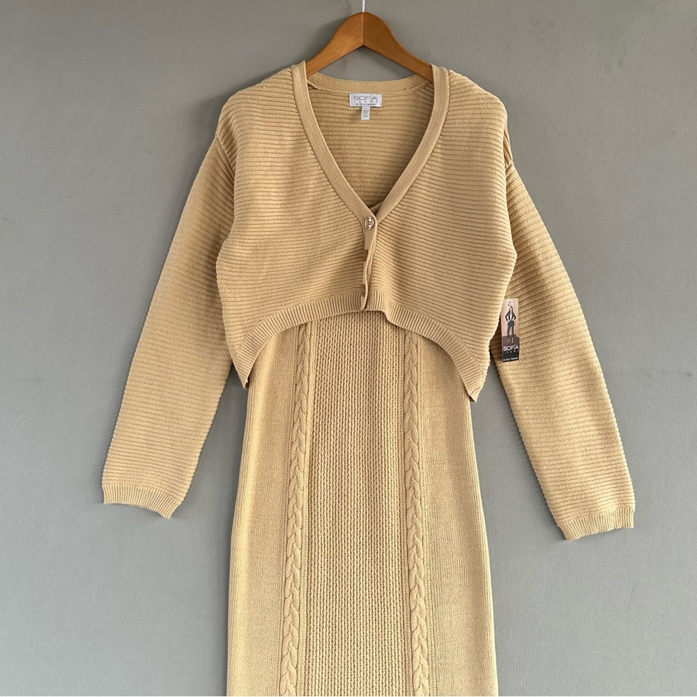 NWT Sofia Vergara beige sweater dress and cardigan set, size L - Picture 7 of 16